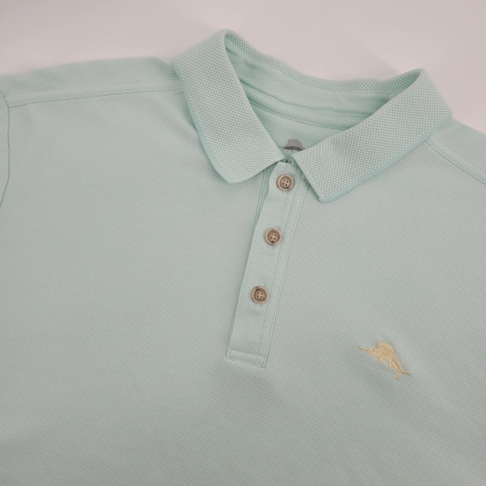 Tommy Bahama Mens Mint Green Supima Cotton Blend Coastal Preppy Polo Shirt Large